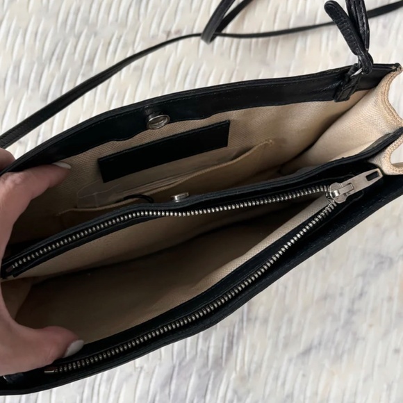 Authentic Balenciaga Cream Canvas Navy Leather Crossbody Pouch - Picture 7 of 8